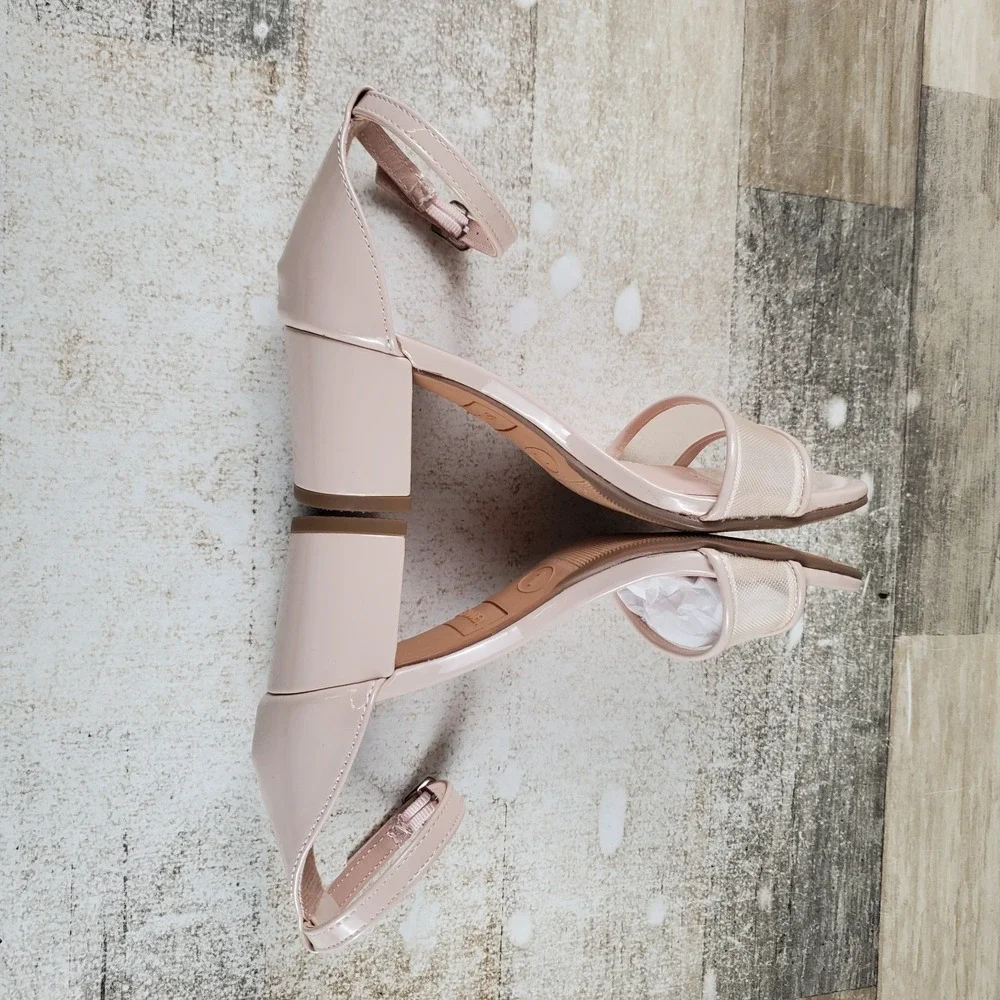 Steve Madden Carrson Girls Dress Sandals Sz 1 Blush Mesh Block Heel Ankle Strap